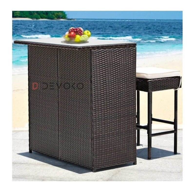 3-Piece Outdoor Rattan Wicker Patio Bar Set - Image 3