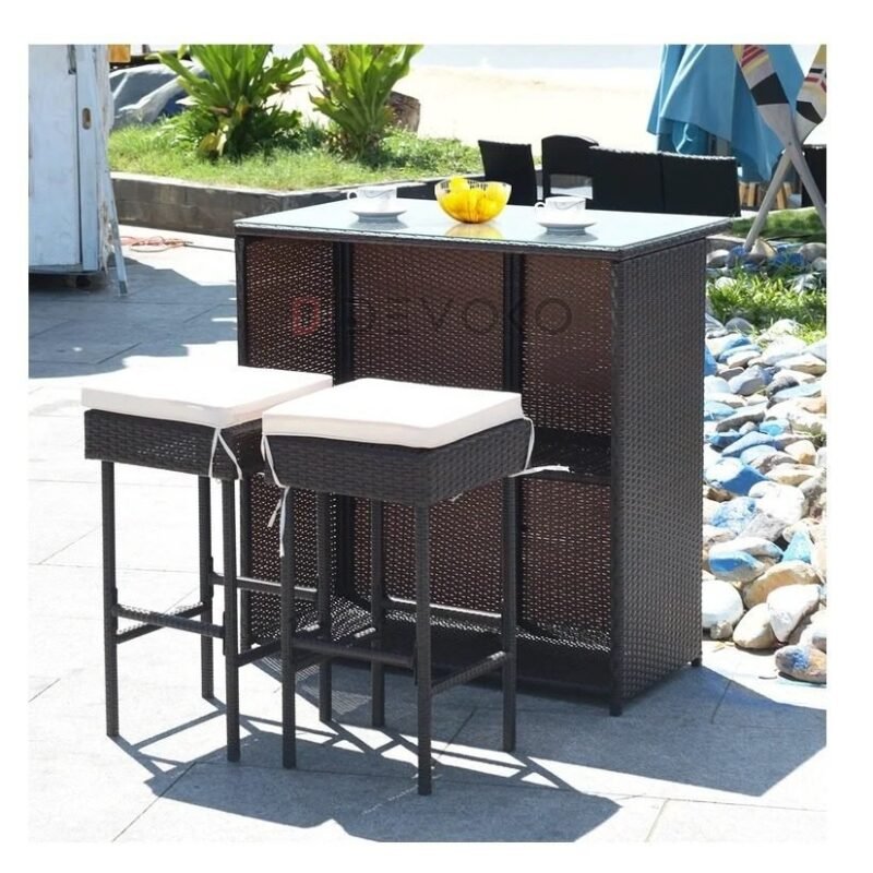 3-Piece Outdoor Rattan Wicker Patio Bar Set - Image 6