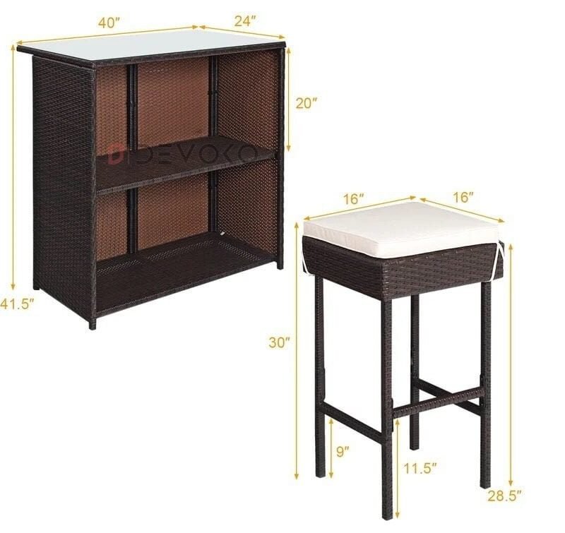 3-Piece Outdoor Rattan Wicker Patio Bar Set - Image 2