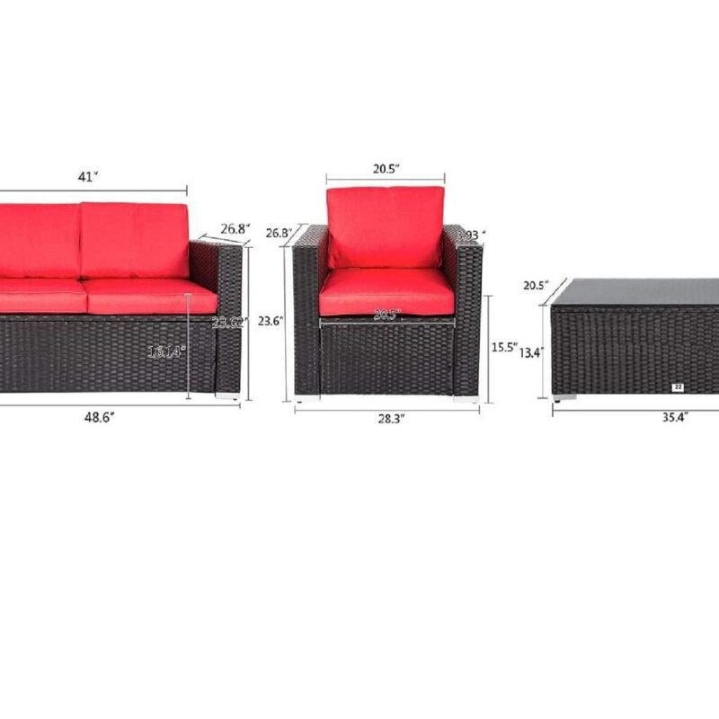4Pc Outdoor Wicker Rattan Sofa Set with Coffee Table - Image 4