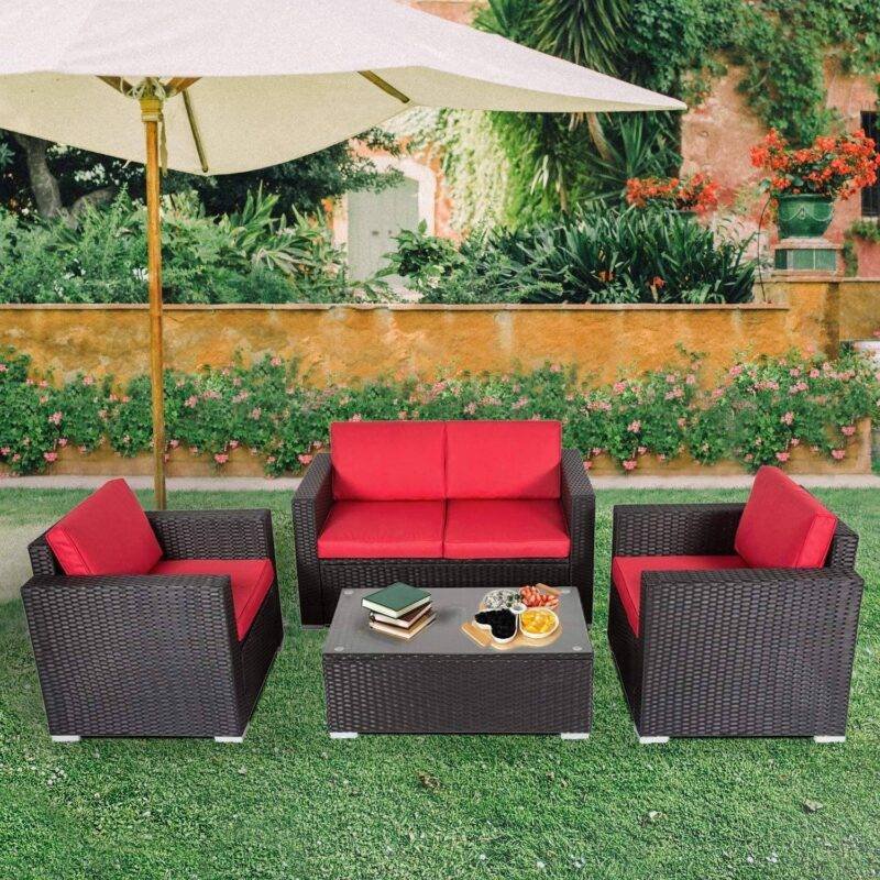 4Pc Outdoor Wicker Rattan Sofa Set with Coffee Table - Image 2