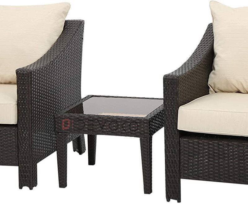 3-Piece Patio Bistro Conversation Set: Cream Cushion, Dark Brown Wicker - Image 3