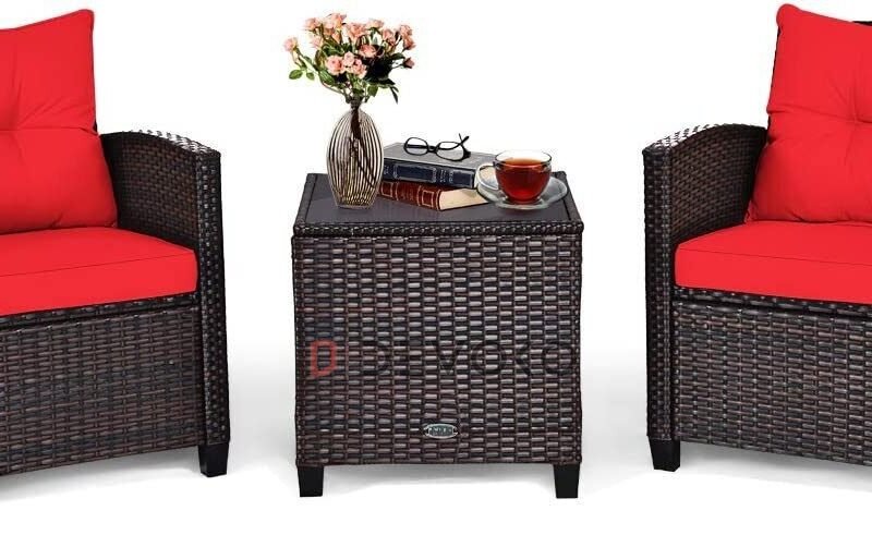 3-Piece Rattan & Wicker Patio Furniture Set: Red & Dark Brown - Image 3