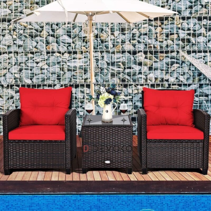 3-Piece Rattan & Wicker Patio Furniture Set: Red & Dark Brown - Image 5