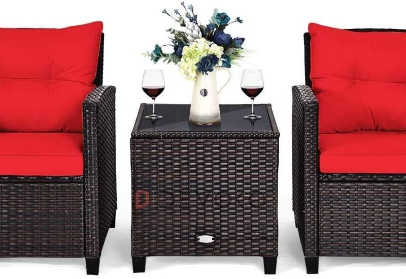 3-Piece Rattan & Wicker Patio Furniture Set: Red & Dark Brown - Image 6