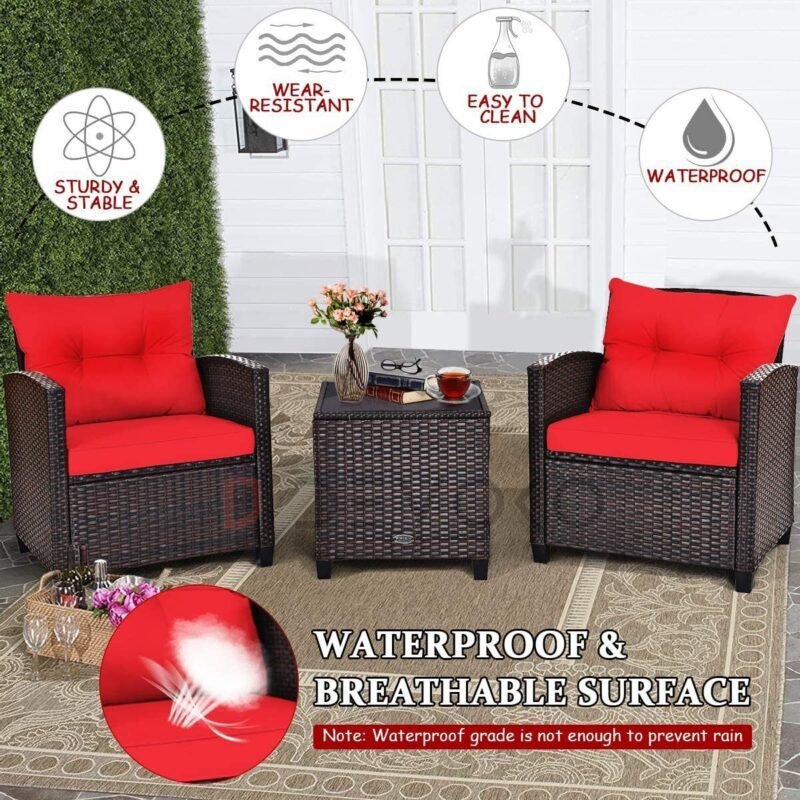 3-Piece Rattan & Wicker Patio Furniture Set: Red & Dark Brown - Image 7