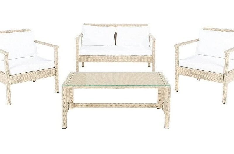 4-Piece Waterproof Outdoor Patio Furniture Set with Cushions - Beige/Off-White - Image 4