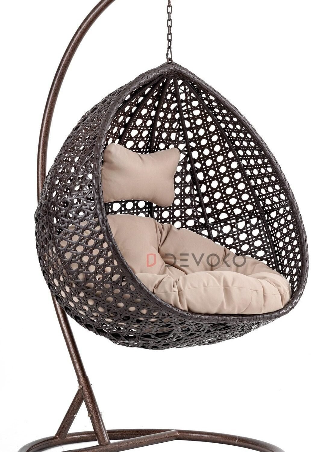 Single Seater Rattan & Wicker Swing (Dark Brown and Cream)