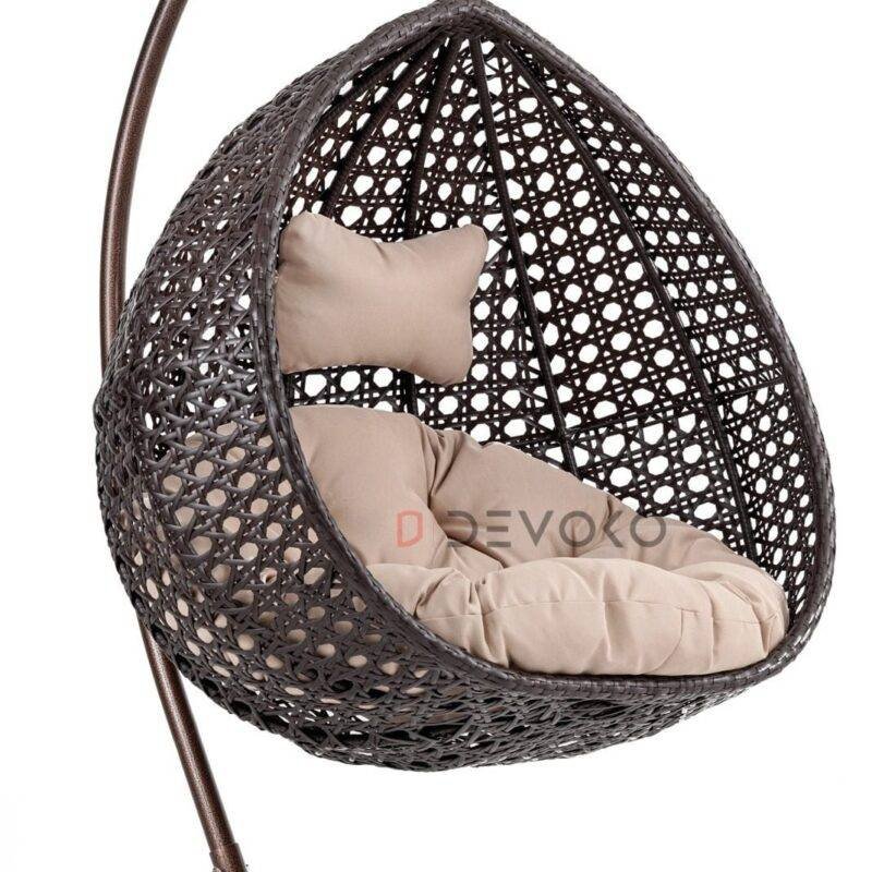 Single Seater Rattan & Wicker Swing (Dark Brown and Cream)