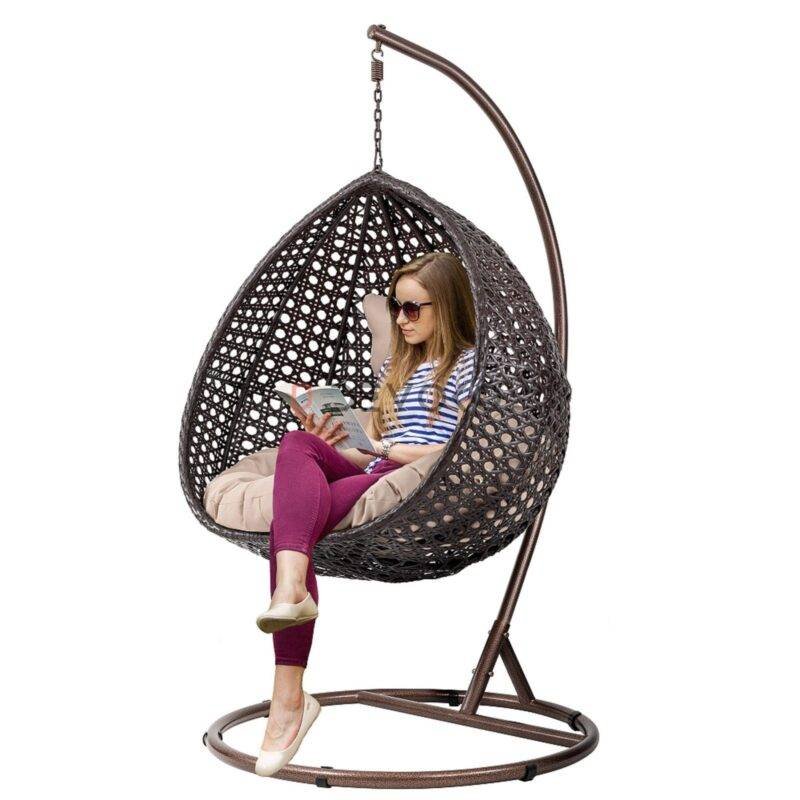 Single Seater Rattan & Wicker Swing (Dark Brown and Cream) - Image 3