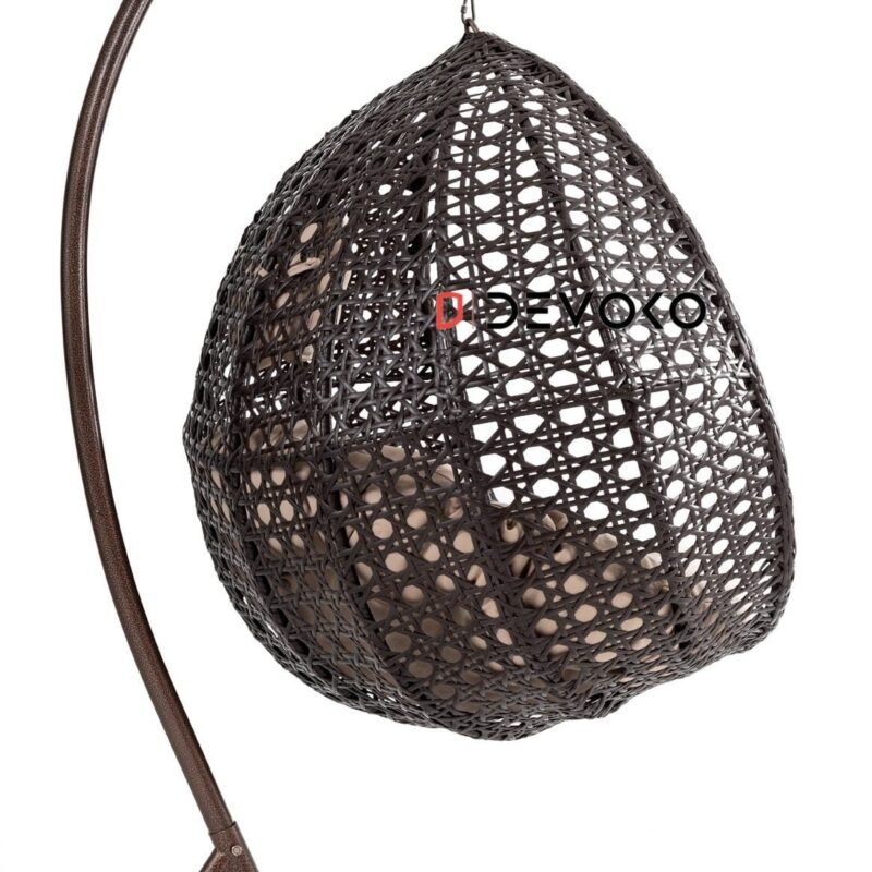 Single Seater Rattan & Wicker Swing (Dark Brown and Cream) - Image 4