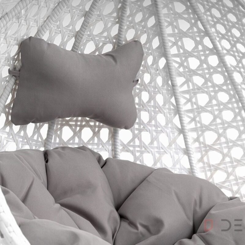 Single Seater Rattan & Wicker Swing (White & Grey) - Image 5