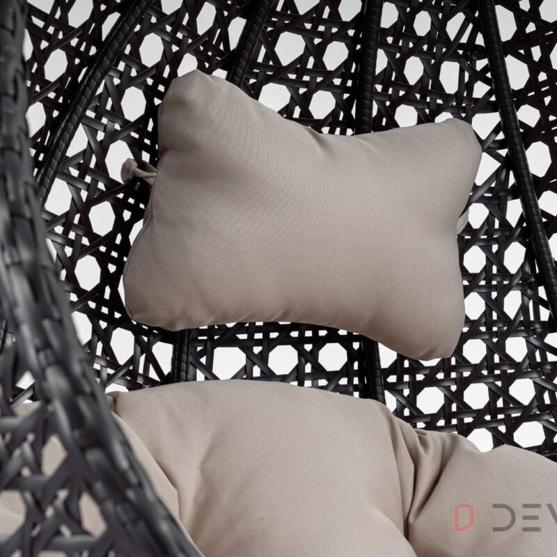 Single Seater Rattan & Wicker Swing (Dark Brown and Cream) - Image 7