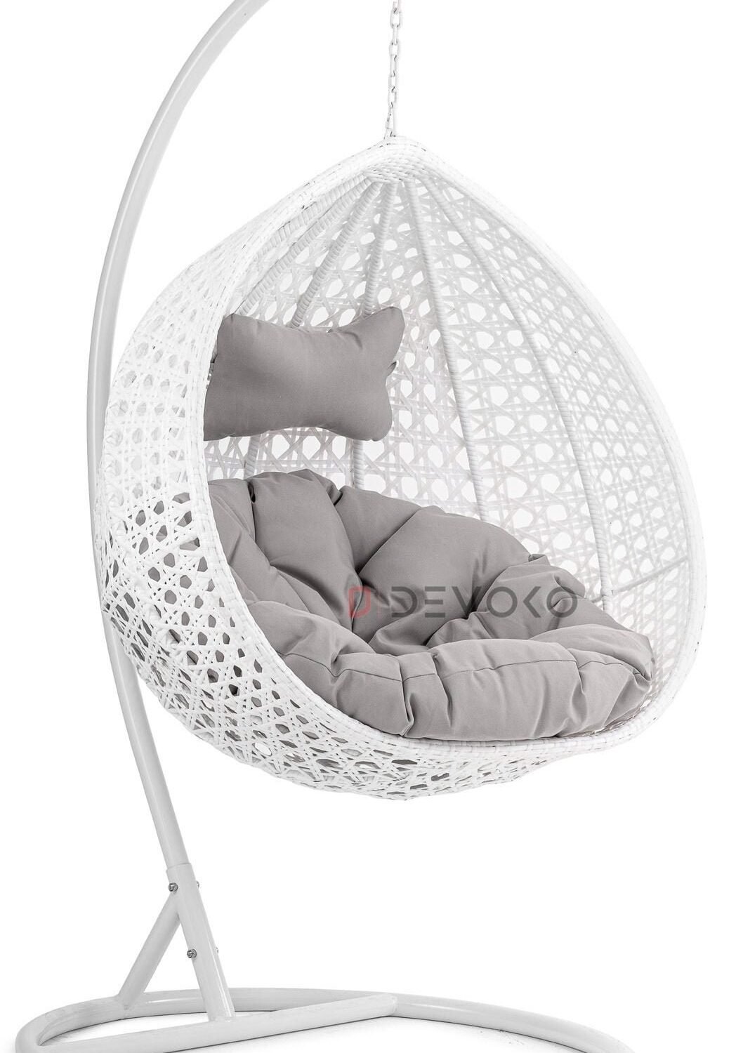 Single Seater Rattan & Wicker Swing (White & Grey)