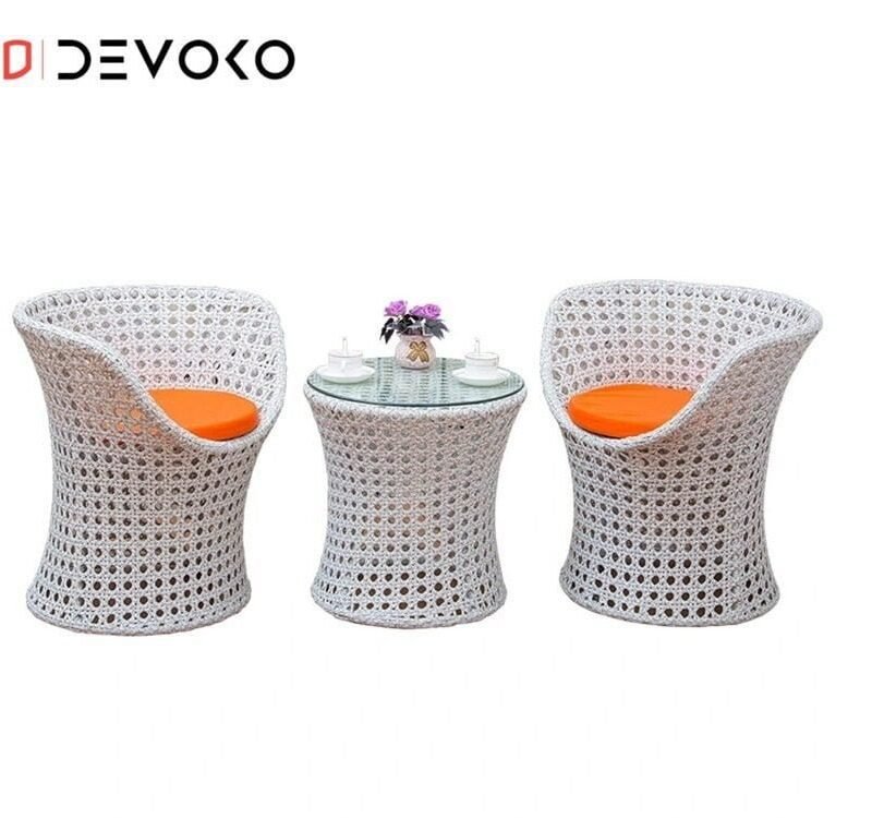 3-Piece Rattan Wicker Patio Furniture Set: White & Orange Cushion - Image 3