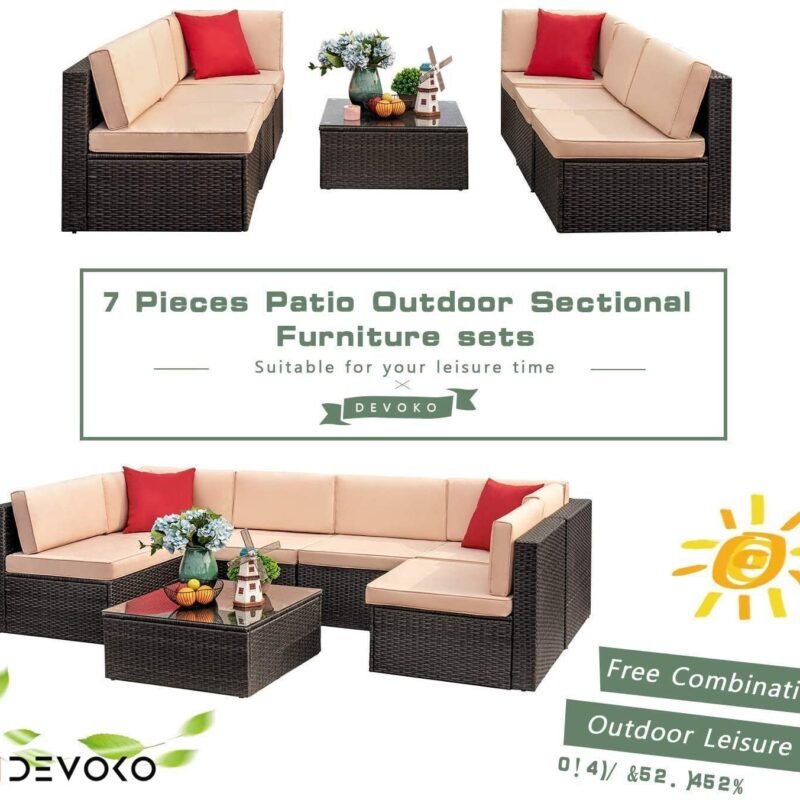 Outdoor Rattan Sofa Set - Dark Brown & Cream - Image 5