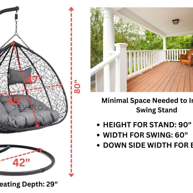 Double Seater Rattan & Wicker Swing (Brown & Cream) - Image 2