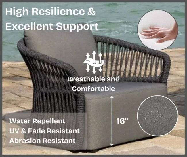 4-Piece Outdoor Braid & Rope Sofa Set (Grey) - Image 6