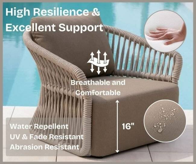 4-Piece Outdoor Braid & Rope Sofa Set (Beige & Dark Cream) - Image 6