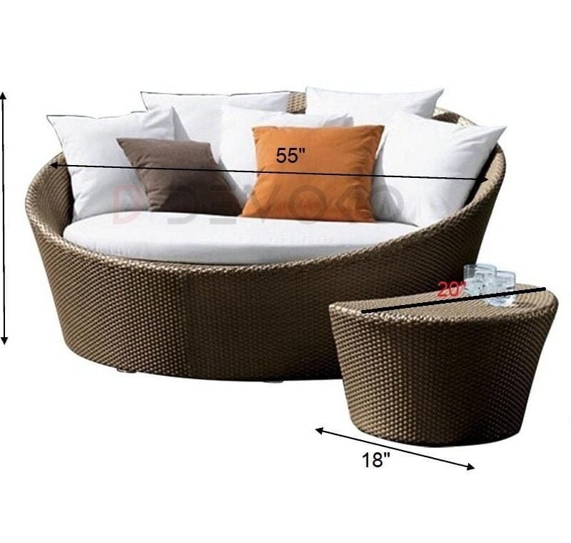 Dark Brown Wicker Daybed Set with Off-White Cushions: Outdoor Elegance - Image 2