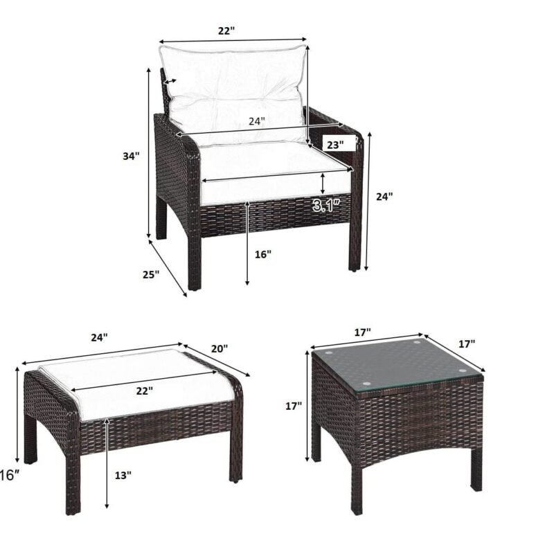 DEVOKO 5PC Wicker Conversation Set (Dark Brown/Cream) - Image 2