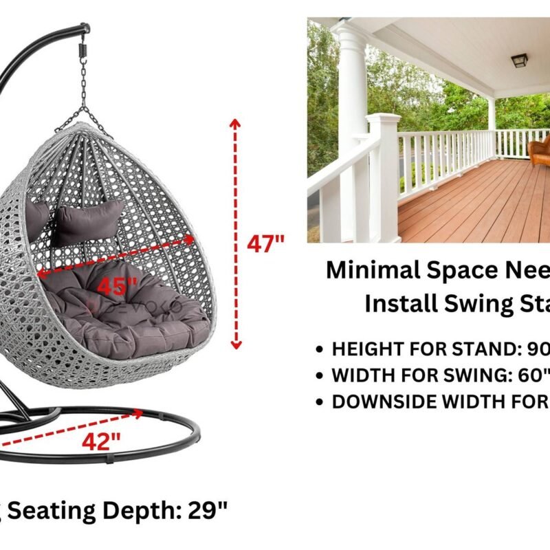 Double Seater Rattan & Wicker Swing (Grey) - Image 2