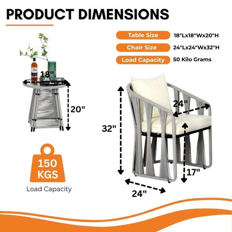 3-Piece Outdoor Rope Patio Set (Grey & Cream) - Image 2