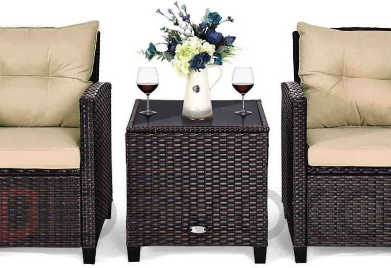 3-Piece Rattan Patio Furniture Set: Cream & Dark Brown - Image 7