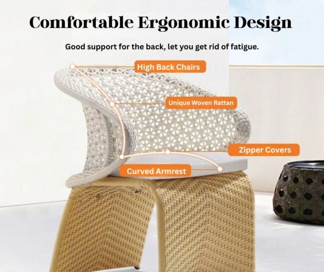 5 Pieces Outdoor Wicker Dining Set with Double Tone Armchairs (White)(Table Without Glass Top) - Image 6
