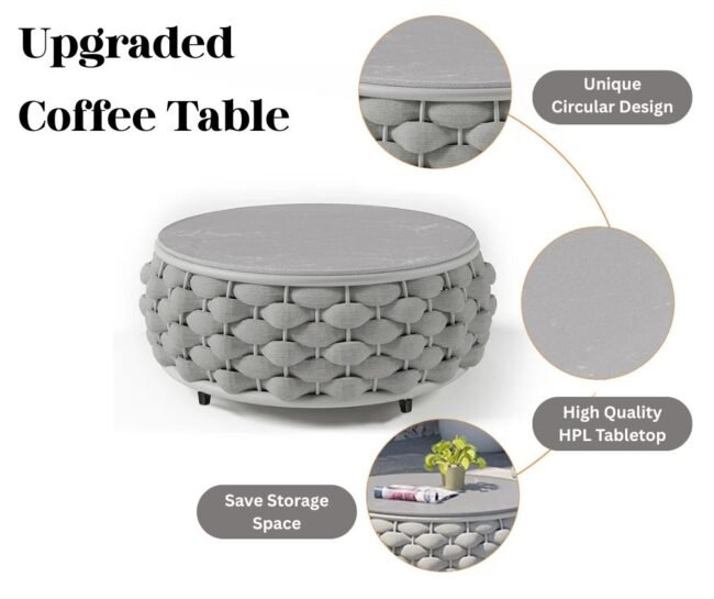 3-Piece Bird's Nest Shape Outdoor Rope Patio Set (Silver Grey & Dark Grey) - Image 6