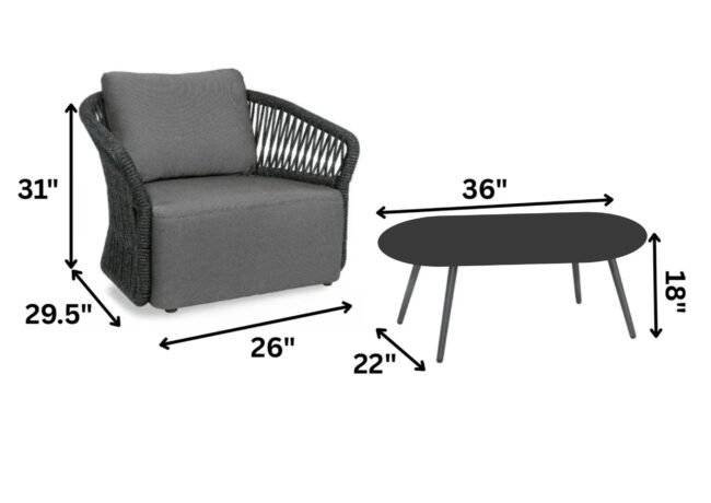 4-Piece Outdoor Braid & Rope Sofa Set (Grey) - Image 3