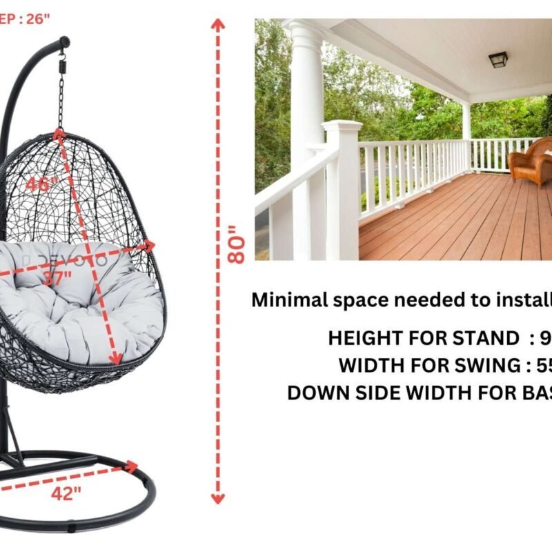 Single Seater Rattan & Wicker Swing (Grey) - Image 2
