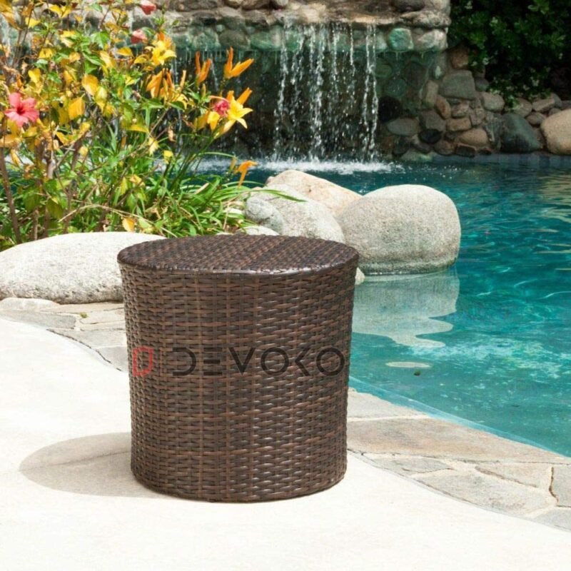 "Dark Brown Wicker Garden Bistro End Table" - Image 3