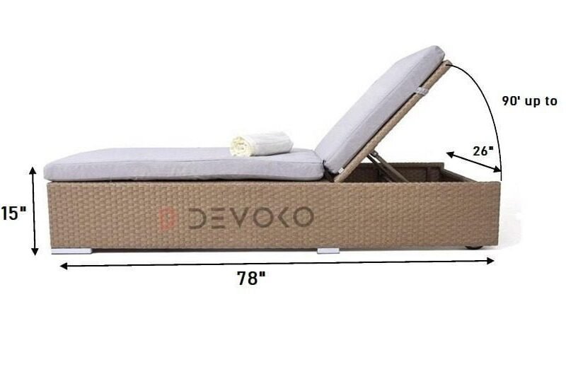 Outdoor Rattan Wicker Sun Lounger Recliner Chair Garden (Beige & Grey) - Image 2