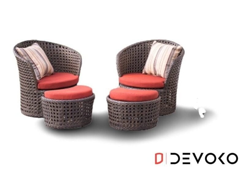 Dark Brown & Red All-Weather Wicker Patio Conversation Set - Image 4