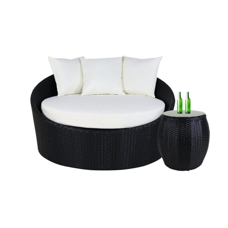 Outdoor Cushion(Off White) and Wicker(Black) Daybed Set - Image 3