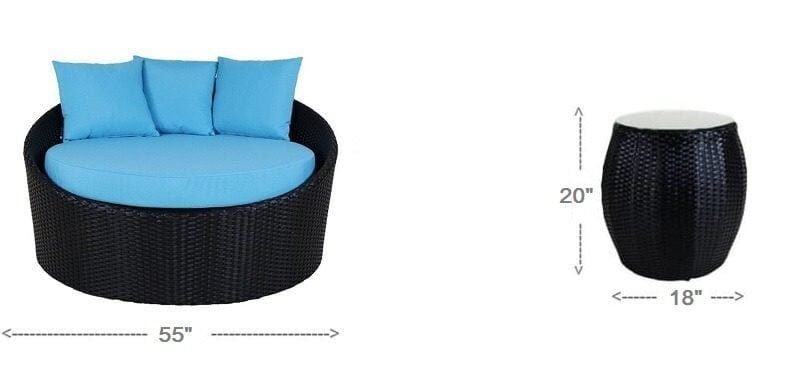 Outdoor Cushion(Sky Blue) and Wicker(Black) Daybed Set - Image 2