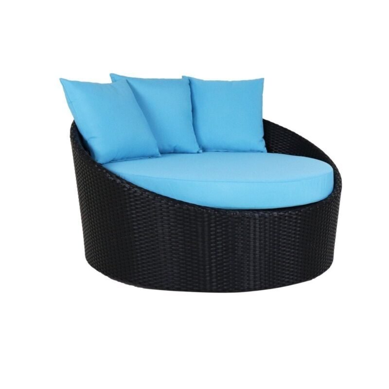 Outdoor Cushion(Sky Blue) and Wicker(Black) Daybed Set - Image 5