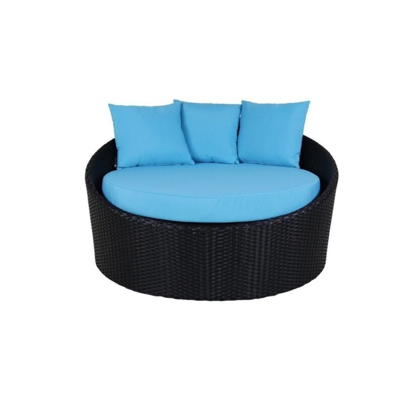 Outdoor Cushion(Sky Blue) and Wicker(Black) Daybed Set - Image 6