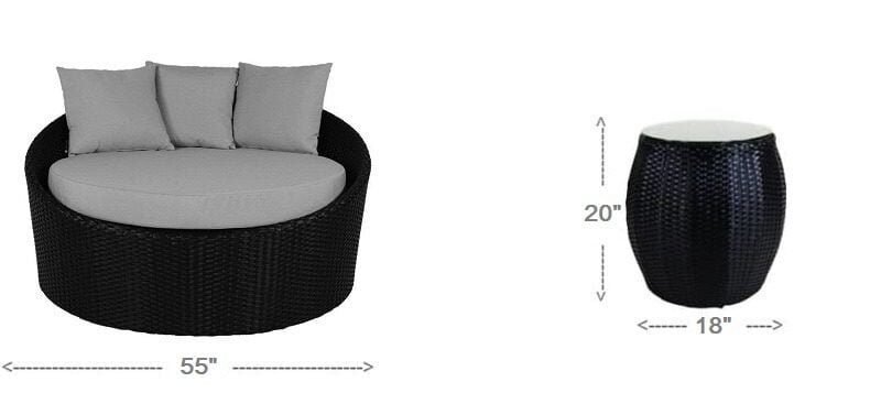 Outdoor Cushion(Grey) and Wicker(Black) Daybed Set - Image 2