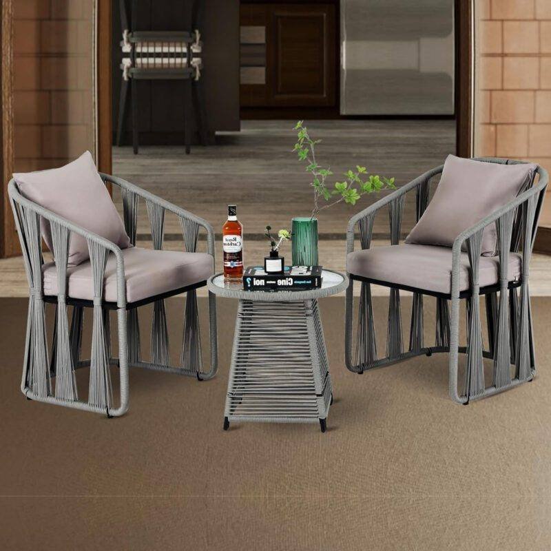 3-Piece Outdoor Rope Patio Set (Grey)