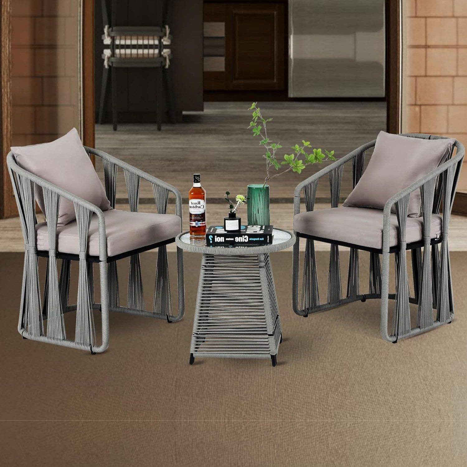 3-Piece Outdoor Rope Patio Set (Grey)
