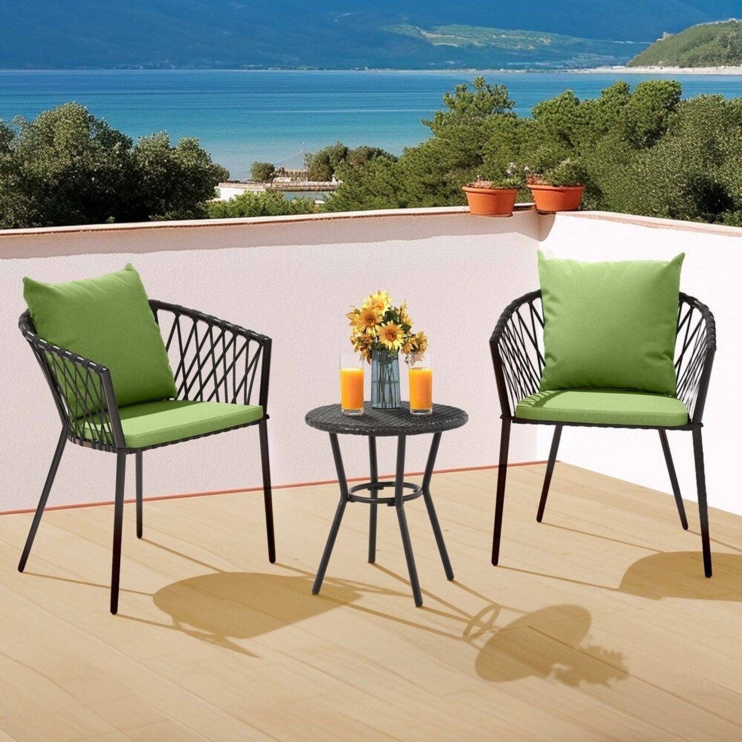 3 Piece Outdoor Rope Bistro Set (Black & Green)