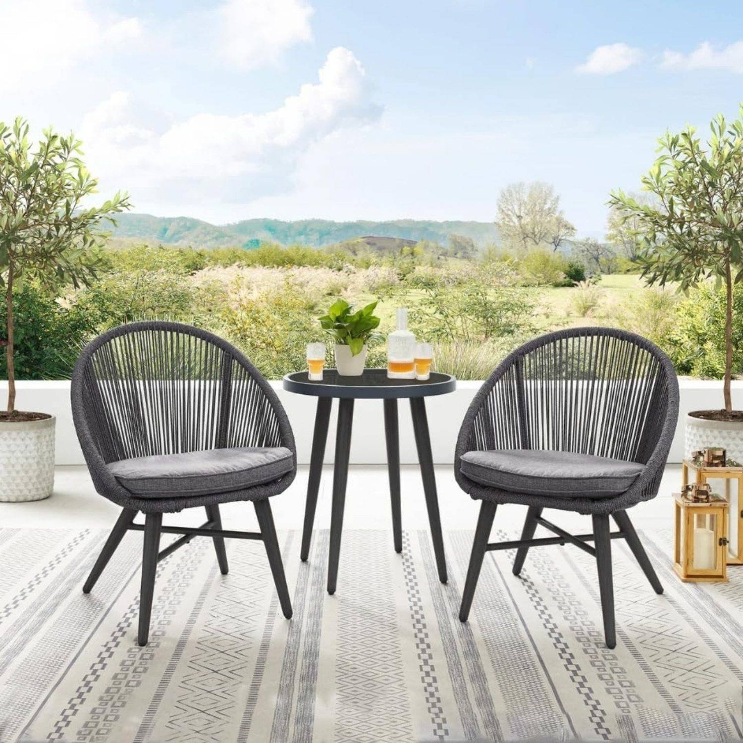 Outdoor Rope 3-Piece All-Weather Resistant Bistro Set (Grey)