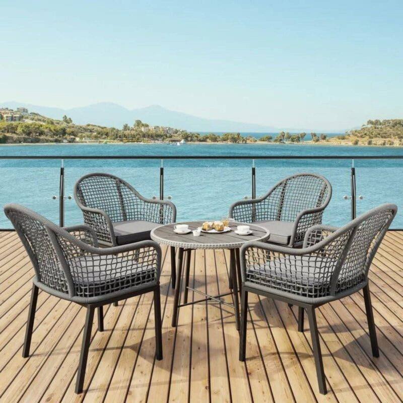 Outdoor Rope 5-Piece Dining Set (Grey)