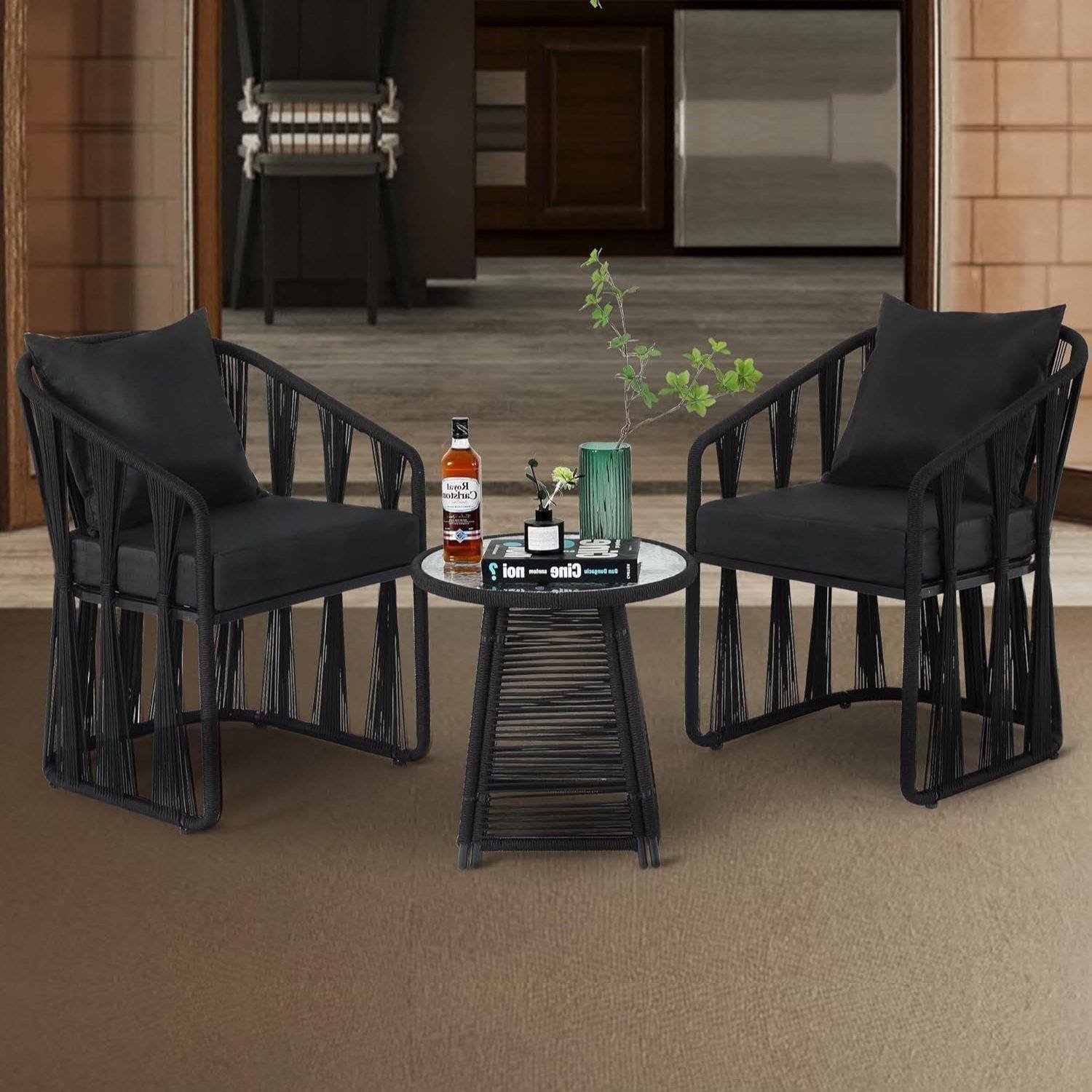 3-Piece Outdoor Rope Patio Set (Black)