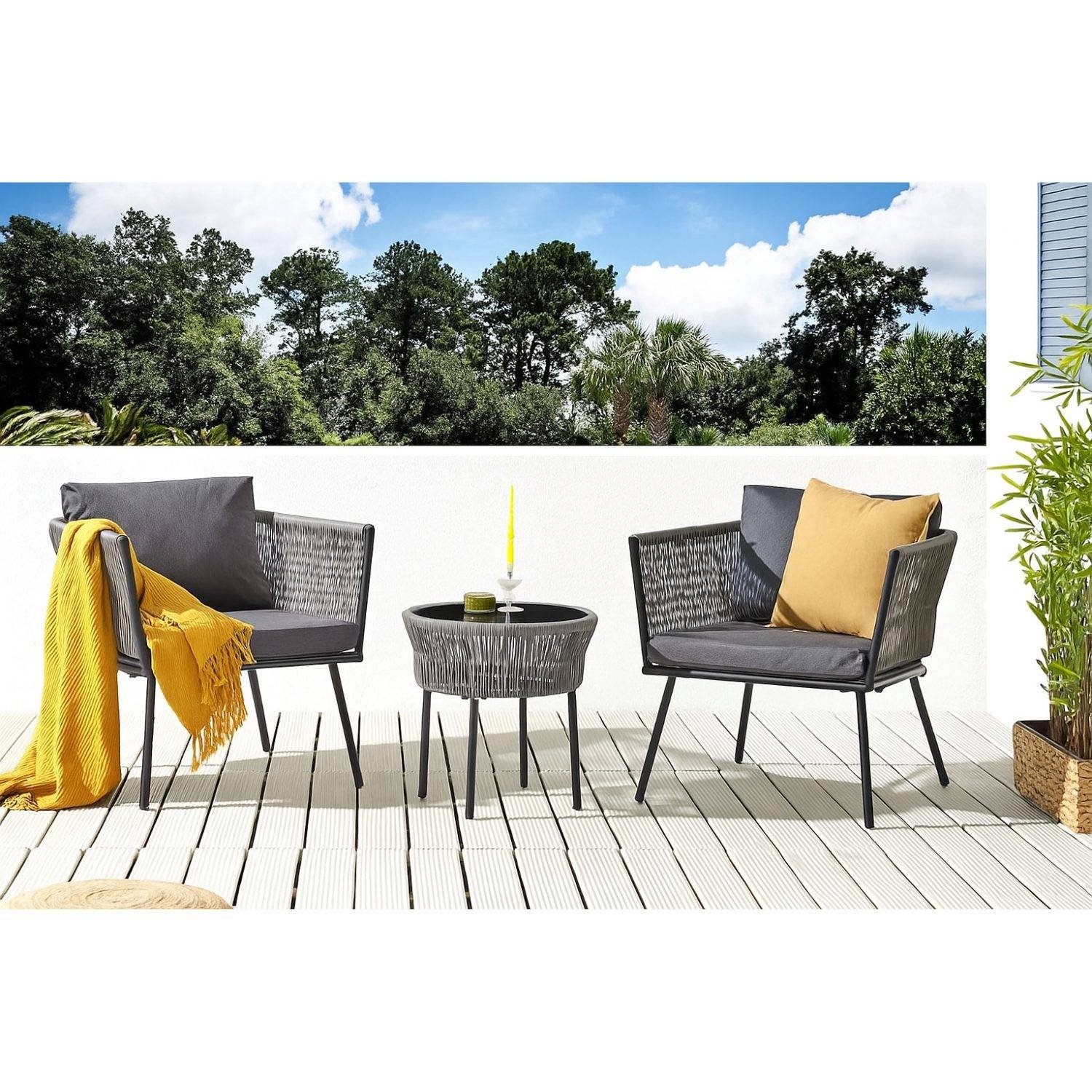 3 Piece Outdoor Rope Patio Set (Grey)