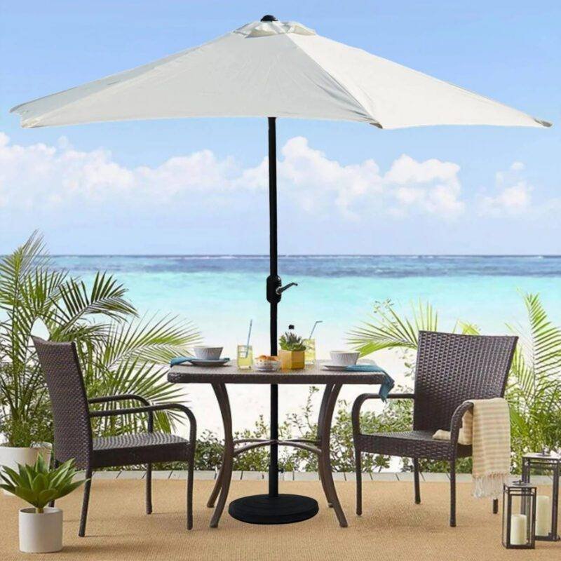 9ft Off-White Color Outdoor Patio Umbrella UV-Resistant with Centre Pole Stand Ideal for Garden, Beach & Cafe