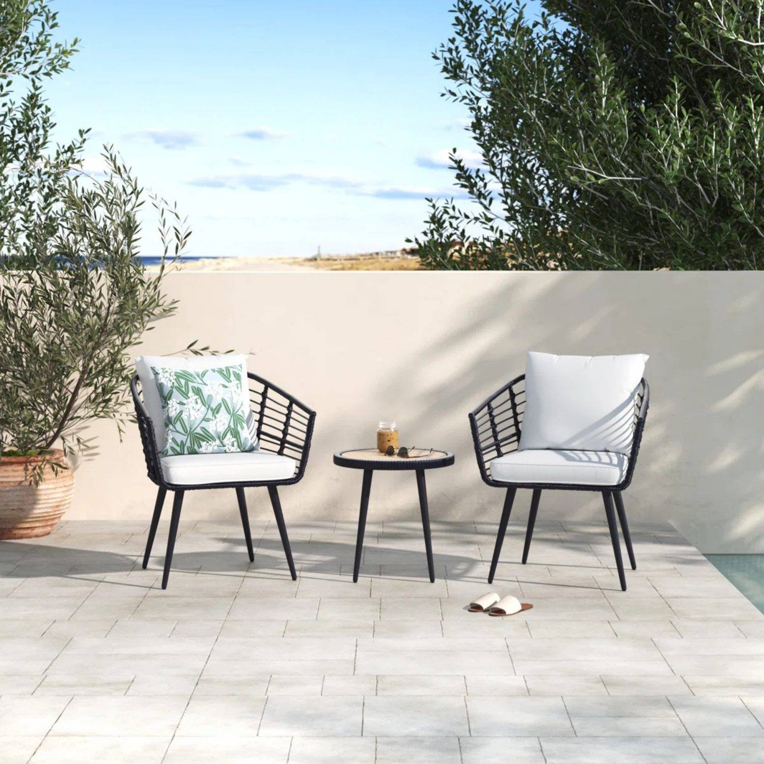 Outdoor Rope 3-Piece Patio Set (Black & Off-White)
