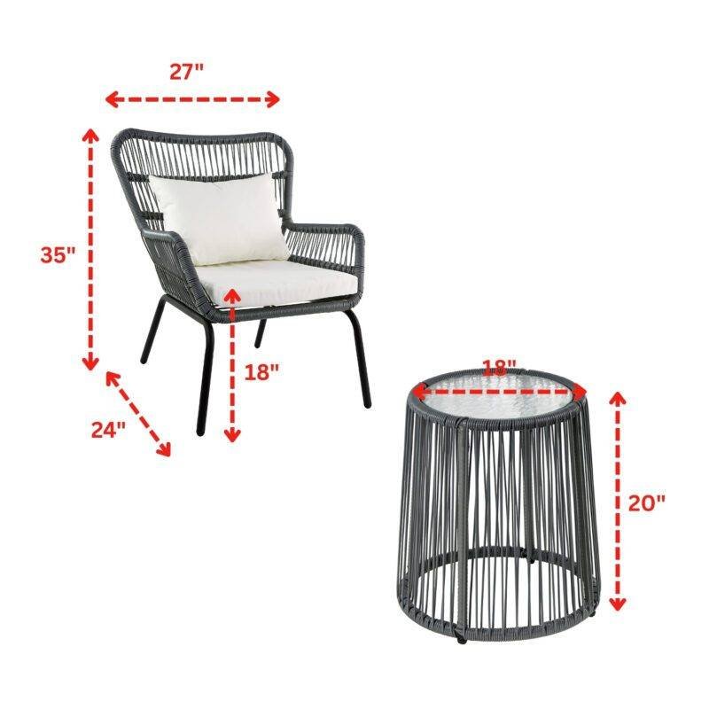 Outdoor Rope 3 Piece Patio Set (Grey & Off-White) - Image 2